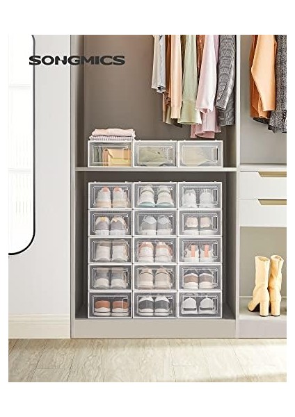 Ayakkabı Kutuları, 18 Şeffaf Ayakkabı Kutusu Seti, Katlanabilir ve Istiflenebilir, 44 Bedene Kadar, Şeffaf Beyaz LSP18SWT modelleri