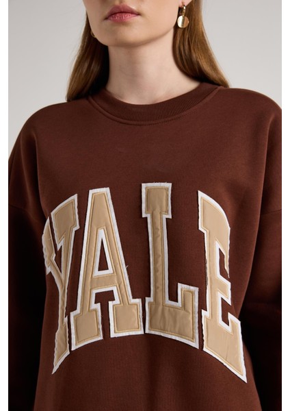 Kadın Kahve Nakışlı Şardonlu Oversize Sweatshirt 30080 indirimleri