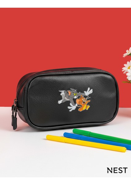 Tom ve Jerry Baskılı Suni Deri Lüks Siyah Kalem Kutusu Kalemlik Kırtasiye Okul fiyatları
