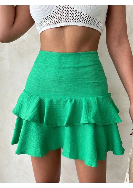 Mtxdpn Valonlu Fırfırlı Etek Yeşil S24681 (Beden: L)