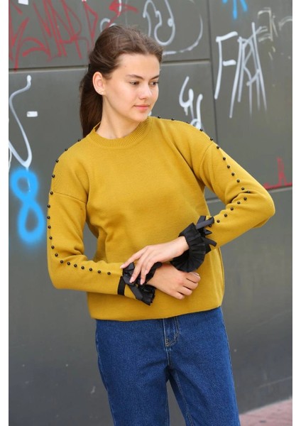 Mtxdpn Boncuklu Bile Detaylı Kazak Hardal (Beden: Standart) fırsatları