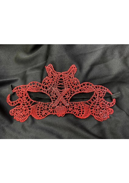 Kırmızı Dantel Masquerade Maskesi Çift Taraflı 10 No