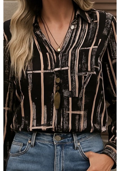 Kadın Uzun Kollu V Yakalı Desenli Dalgıç Bluz fiyatları