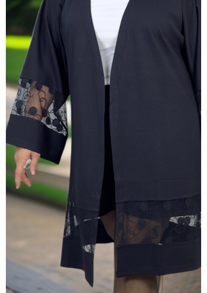 Dantel Işleme Detaylı Truvakar Kol Büyük Beden Pamuklu Viskon Kapamasız Ceket fiyatları