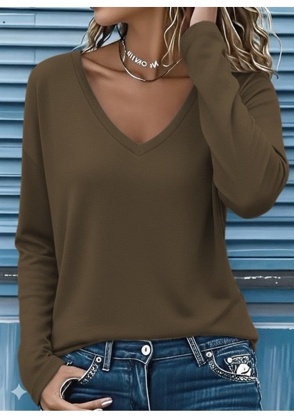Kadın Uzun Kollu V Yakalı Viskon Iki Iplik Bluz fırsatları