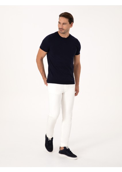Erkek Lacivert Slim Fit Bisiklet Yaka Triko T-Shirt 50309840-VR033