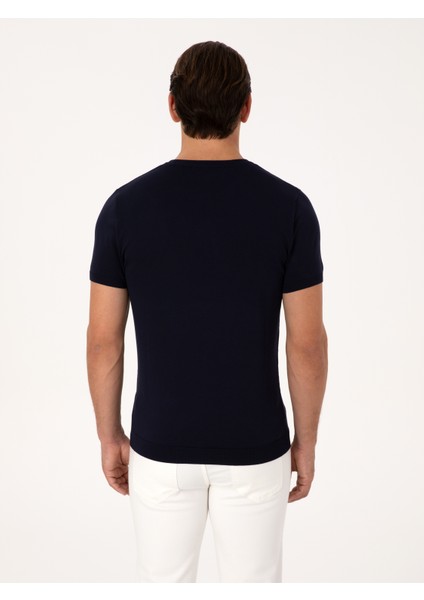 Erkek Lacivert Slim Fit Bisiklet Yaka Triko T-Shirt 50309840-VR033