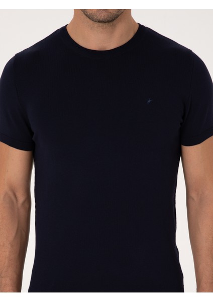 Erkek Lacivert Slim Fit Bisiklet Yaka Triko T-Shirt 50309840-VR033