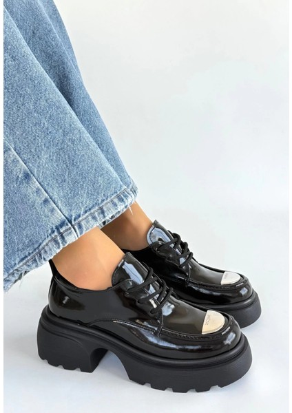 Mtxdpn Kiya Siyah Rugan Dolgu Topuk Oxford Ayakkabı (Numara: 37)