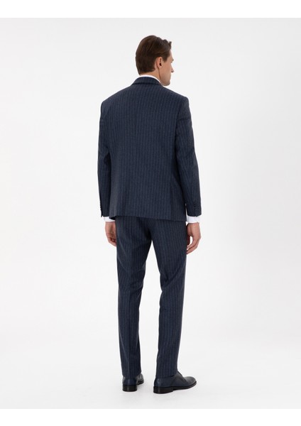 Erkek Indigo Slim Fit Çizgili Yün Karışımlı Takım Elbise 50291962-VR028 indirimleri