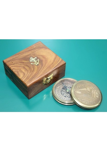 Ahşap Kutulu Pirinç Pusula 16222