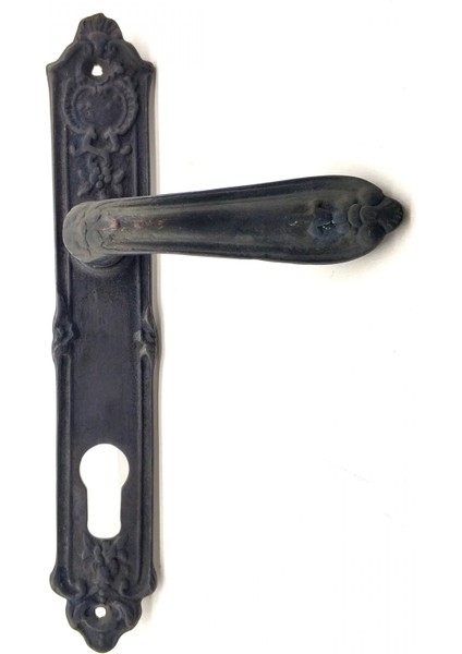 Antika Tarz Dekoratif Pirinç Çiçekli Oda Kapı Kolu - 240X40 Mm, Oksit