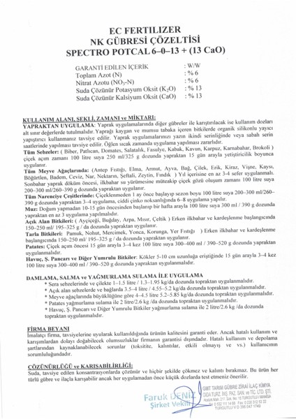Spectro Potcal N:(No₃-N) + K₂o:13 + Cao:13 – Jel Form Kalsiyum ve Potasyumlu Sıvı Gübre 20 kg – Yüksek Teknoloji Üretim modelleri