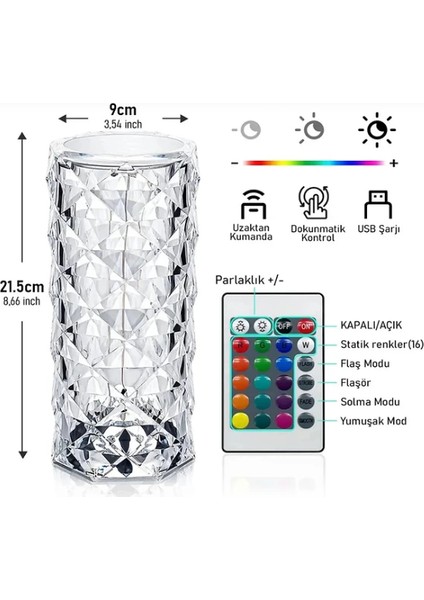 Kristal LED Kumandalı ve Dokunmatik Masa Lambası fiyatları