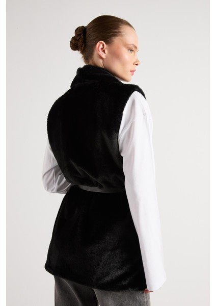 Kadın Siyah Kemerli Astarlı Kürk Yelek 30094 fırsatları