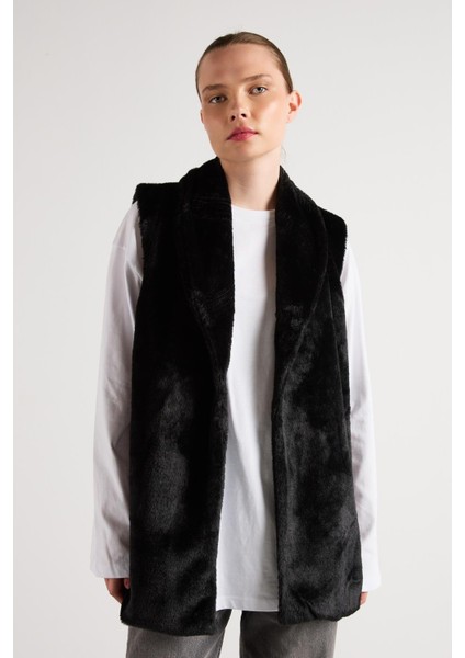 Kadın Siyah Kemerli Astarlı Kürk Yelek 30094 indirimleri