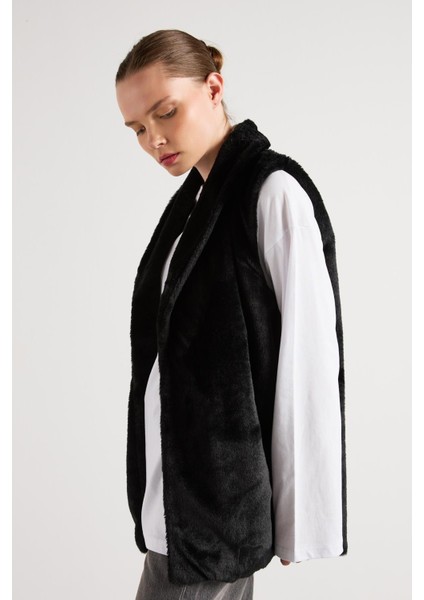 Kadın Siyah Kemerli Astarlı Kürk Yelek 30094