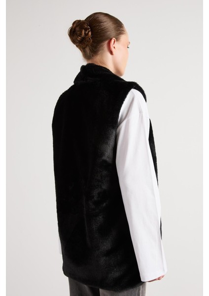 Kadın Siyah Kemerli Astarlı Kürk Yelek 30094