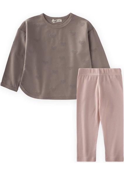 Uzun Kollu T-Shırt Takım 1-7 Yaş Vizon