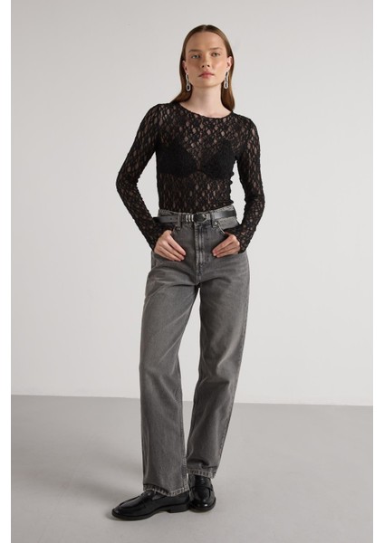 Bisiklet Yaka Dantelli Bluz Siyah fiyatları