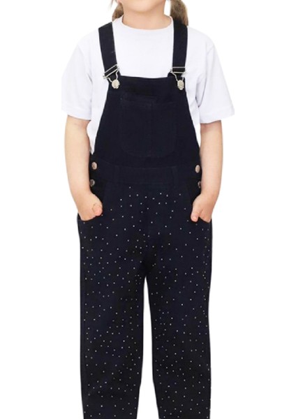 Kız Çocuk Taş Süslemeli Jean Salopet Elbise 8-13 Yaş 12388