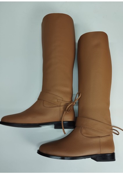Kadın Hakiki Deri Körüklü Yarım Astar Taba Floter Çizme