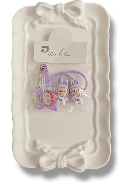 Labubu Figürlü Mineli Karışık Renk Çıtçıt ve 2li Lastik Kız Çocuk Set Toka fiyatları