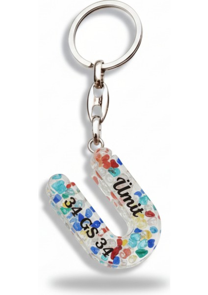 Ü Harfi - Kişiye Özel - Epoksi Reçine Anahtarlık - El Yapımı - Çelik Tokalı