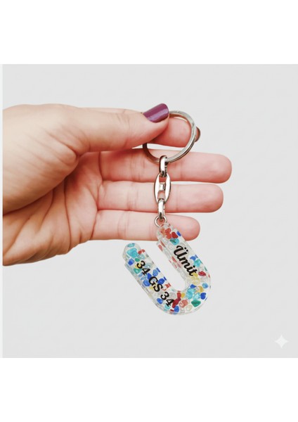 Ü Harfi - Kişiye Özel - Epoksi Reçine Anahtarlık - El Yapımı - Çelik Tokalı fiyatları