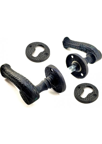 Eco Lounge Antika Tarz Dekoratif Pirinç Rozetli Oda Kapı Kolu - 49 Mm, Oksit