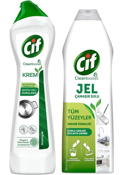 Cif Krem Temizleyici Amonyak 500 ml + Cif Jel Tüm Yüzeyler Bahar Ferahlığı 500 ml