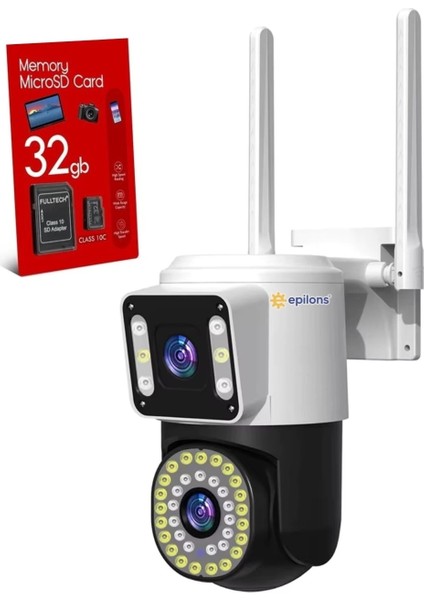 32 GB Hafıza Kartlı 4mp Yoosee Çift Lens Ip Kamera - Wıfı Otomatik Izleme, Su Geçirmez Kablosuz Güvenlik Ev Kamerası, Renkli Gece Görüş