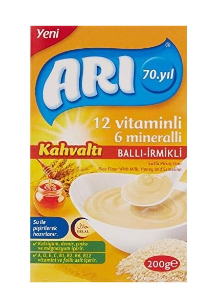 Arı Mama Pirinç Unu 12 Vitaminli 6 Mineralli Sütlü Ballı Irmikli 200 gr fiyatları