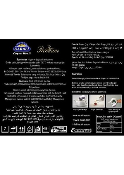 Karali Premium Demlik Poşet Siyah Çay, 500&APOS;LÜ fiyatları