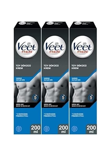 Veet Men Erkeklere Özel Tüy Dökücü Krem Hassas Ciltler 600ML (200 ml x 3 Adet) fiyatları