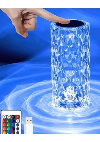 Kristal Dokunmatik Rgb LED Masa Lambası – Uzaktan Kumandalı, USB Şarjlı Dekoratif Gece Lambası