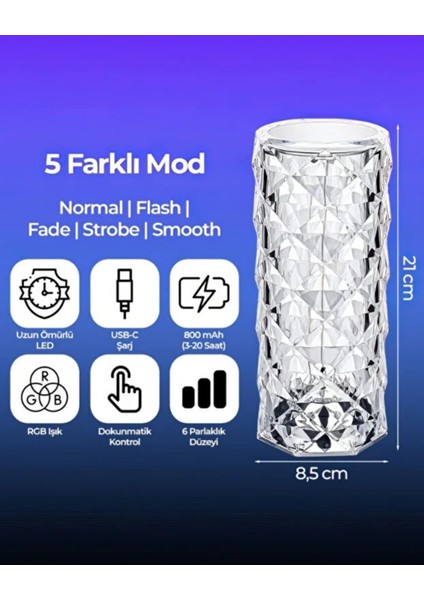Kristal Dokunmatik Rgb LED Masa Lambası – Uzaktan Kumandalı, USB Şarjlı Dekoratif Gece Lambası modelleri