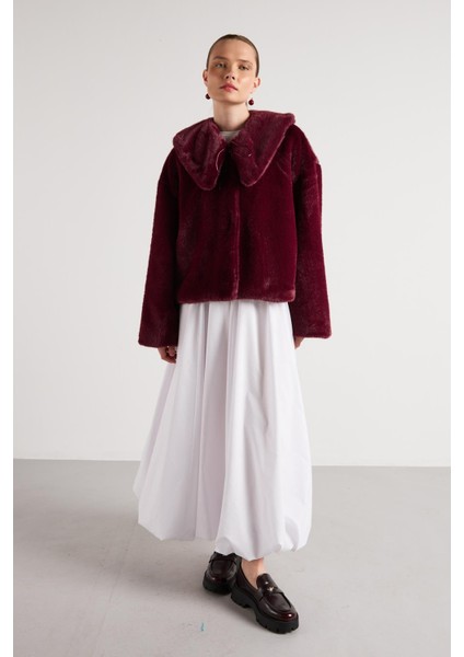 Kadın Bordo Seyyar Yakalı Tasarım Kürk Kaban 30082