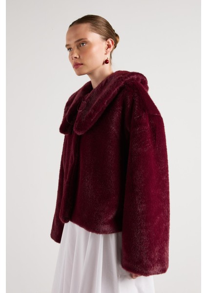 Kadın Bordo Seyyar Yakalı Tasarım Kürk Kaban 30082 indirimleri
