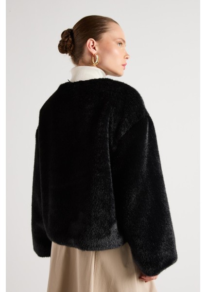 Kadın Siyah Seyyar Yakalı Tasarım Kürk Kaban 30082 indirimleri