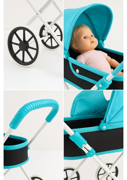 Büyük Tekerlekli Tenteli Katlanabilir Metal Oyuncak Bebek Puseti Premium Lüx Mavi fiyatları