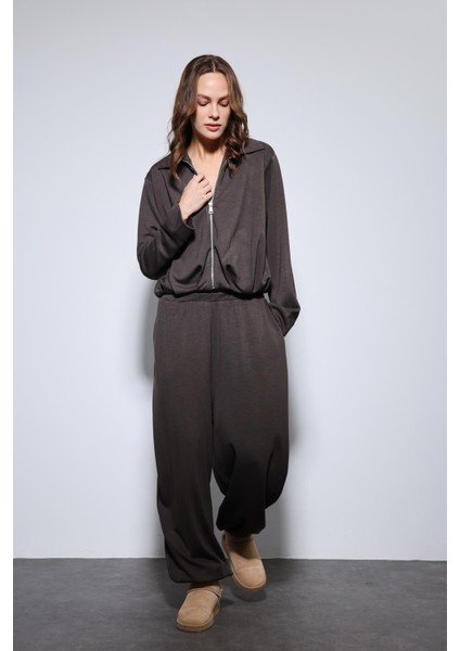 Kahve Volümlü Ceket ve Paça Lastikli Eşofman Takım fırsatları