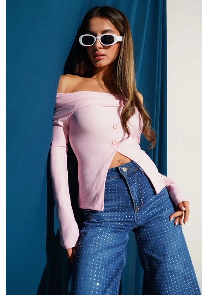 Mtxdpn Madonna Yaka Düğmeli Bluz Pembe T4329 (Beden: M) fiyatları