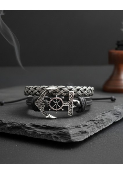 Denizci Çapa Figürlü 2'li El Yapımı Gerçek Deri Bileklikj fiyatları