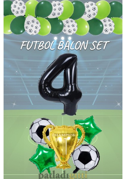 Futbol Balon Set 4 Yaş | Şampiyon Temalı Parti Süsü (Yeşil)