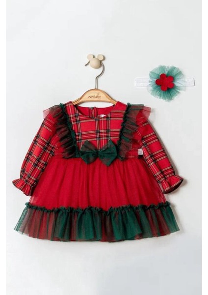 Kız Bebek Yılbaşı Konsept Tütü Etekli Kırmızı Elbise