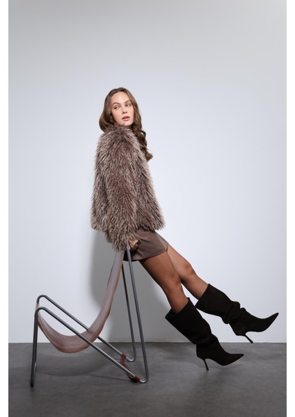 Kahve Suni Kürk Mont