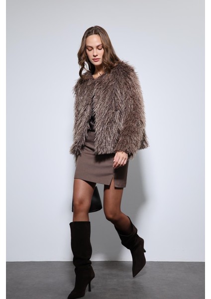 Kahve Suni Kürk Mont fırsatları