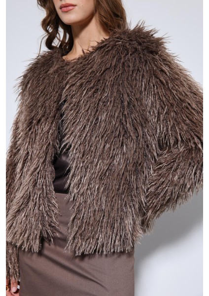 Kahve Suni Kürk Mont