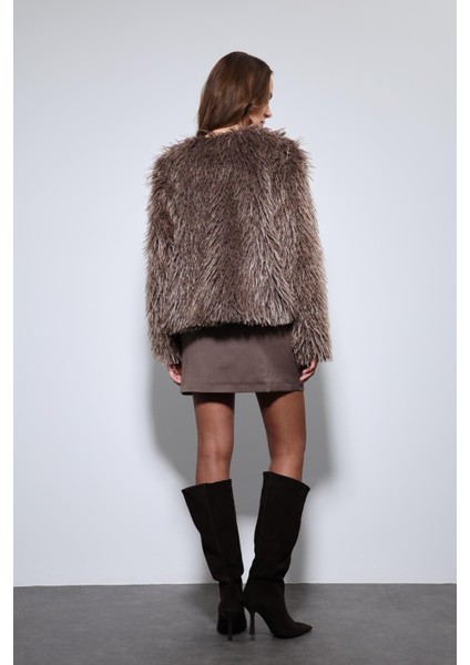 Kahve Suni Kürk Mont